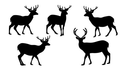 set of deer silhouette design vector art illustration