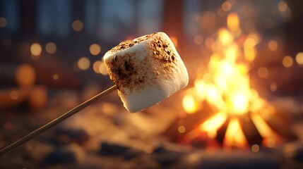 Perfectly Toasted Marshmallow over Campfire's Warm Embrace Captures the Essence of Summer Nights