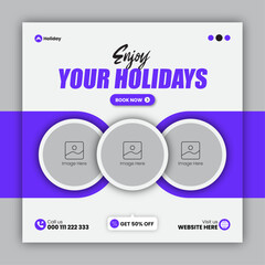 Travel social media post design or square travel flyer design template
