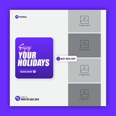 Travel social media post design or square travel flyer design template