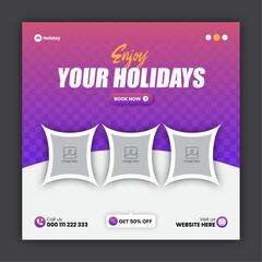 Travel social media post design or square travel flyer design template
