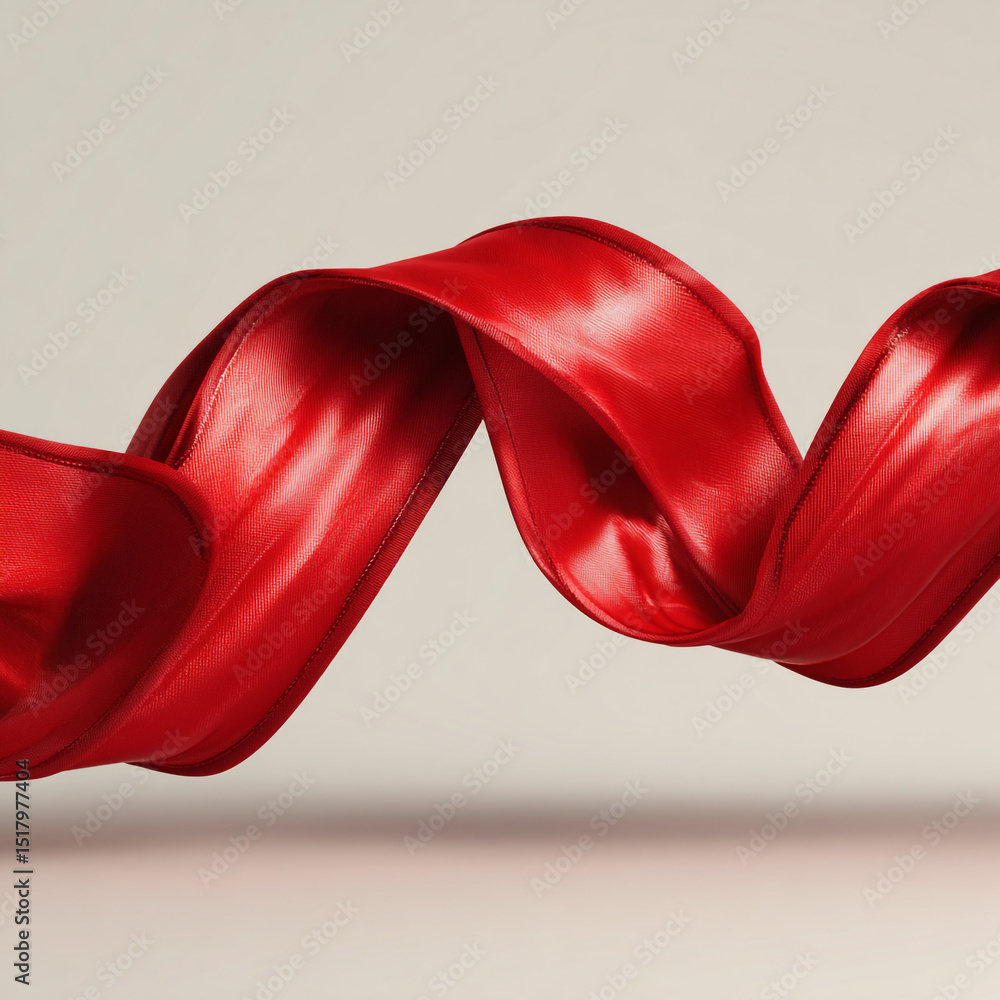 Poster a vibrant red ribbon gracefully spirals against a soft beige backdrop creating a dynamic composition