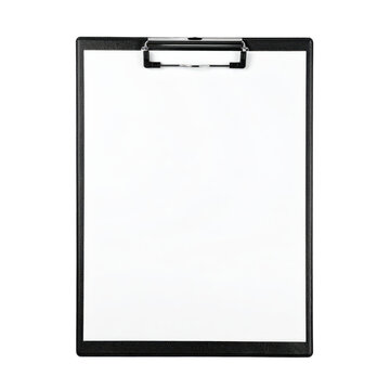 Clean black clipboard with metal clip isolated on white background perfect for presentations documentation and note taking office school supplies