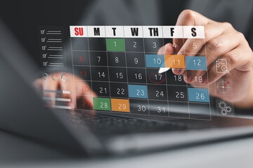 Time management and Digital scheduling concept with calendar, checklist, and task planning for productivity, project management, deadline tracking, and efficient organization of daily activities.