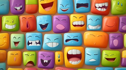 Colorful square faces with various expressions.