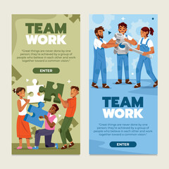 Naklejka premium Flat Team Work Vertical Banner Set