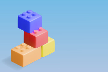 Obraz premium 3D rendering of a Brick block toys on a blue background.