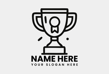 Distinctive black outline trophy cup icon with a prominent medal, signifying exceptional award recognition and high-level success. Business concept