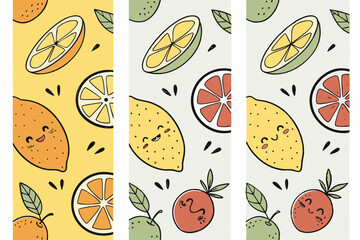 Cute cartoon citrus fruit background banners