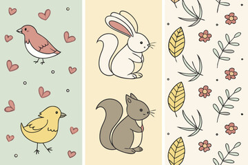 Cute animals and floral pattern seamless design