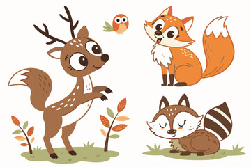 Adorable autumn woodland animals illustration