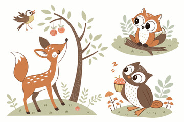 Fototapeta premium Adorable woodland animals illustration set
