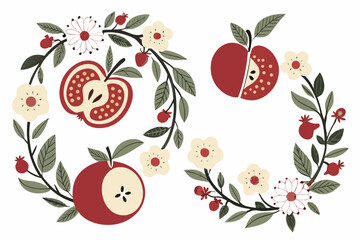 Floral apple wreath design element