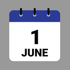 JUNE 1 - Daily Calendar Icon - White Background