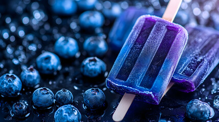 Delightful Blueberry Popsicles and Fresh Berries on a Dark Textured Surface