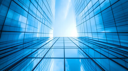Reflections of ambition, modern architecture in a blue glass business district
