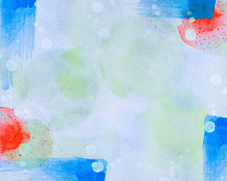 Blue and Red Watercolor Background with Soft Green Blends