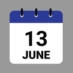 JUNE 13 - Daily Calendar Icon - White Background
