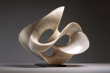 Beige marble sculpture with flowing, abstract form, showcasing elegance and modern art, ideal for interior design or gallery display
