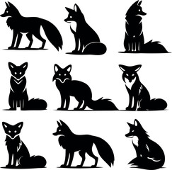 Collection of Fox Silhouettes Depicting Various Poses and Body Types