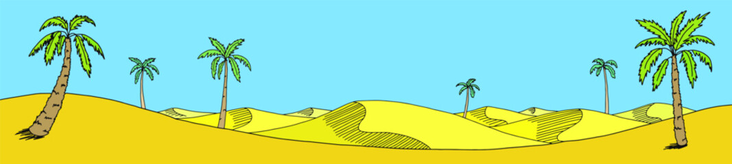 Desert graphic color landscape sketch long illustration vector 