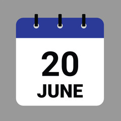 JUNE 20 - Daily Calendar Icon - White Background