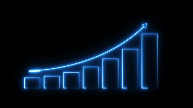 Neon business graph animation increased of success business. infographic growing line chart graph - business development competition.