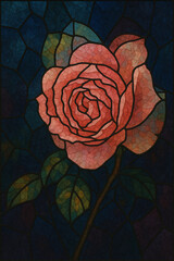Stained Glass Rose &ndash; AI Enhanced Botanical Window Art
