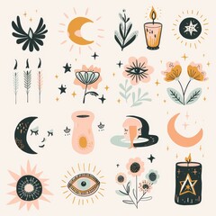 Boho pastel aesthetic story highlight icons set, minimalist and stylish digital design for social media profiles, perfect for branding and personal pages. AI generated illustration.