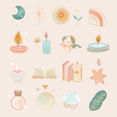 Boho pastel aesthetic story highlight icons set, minimalist and stylish digital design for social media profiles, perfect for branding and personal pages. AI generated illustration.