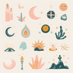 Boho pastel aesthetic story highlight icons set, minimalist and stylish digital design for social media profiles, perfect for branding and personal pages. AI generated illustration.