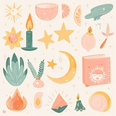 Boho pastel aesthetic story highlight icons set, minimalist and stylish digital design for social media profiles, perfect for branding and personal pages. AI generated illustration.