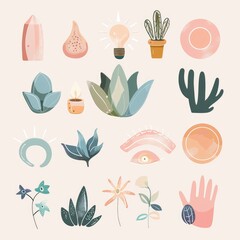 Boho pastel aesthetic story highlight icons set, minimalist and stylish digital design for social media profiles, perfect for branding and personal pages. AI generated illustration.