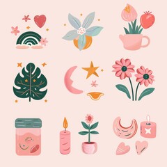 Boho pastel aesthetic story highlight icons set, minimalist and stylish digital design for social media profiles, perfect for branding and personal pages. AI generated illustration.