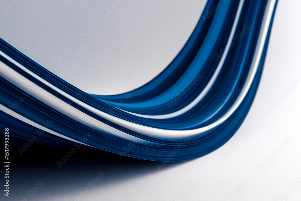 Poster abstract image of swirling blue and white stripes creating a dynamic, flowing design, showcasing mov