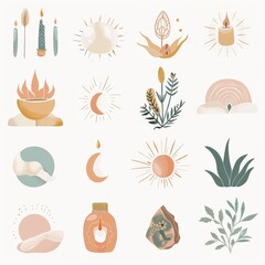 Boho pastel aesthetic story highlight icons set, minimalist and stylish digital design for social media profiles, perfect for branding and personal pages. AI generated illustration.