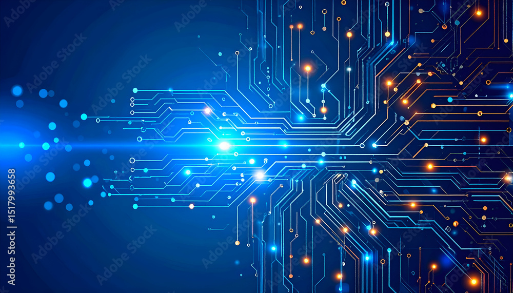 Poster glowing circuit board visualizing the complex infrastructure of marketing