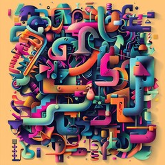 Typography-based digital art featuring bold, colorful hashtag words and modern design elements, perfect for social media and digital marketing themes. AI generated illustration.