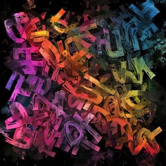 Typography-based digital art featuring bold, colorful hashtag words and modern design elements, perfect for social media and digital marketing themes. AI generated illustration.