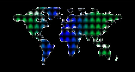 World map made from tiny green and blue hearts, halftone heart and world map combination design