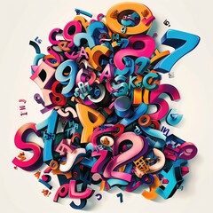 Typography-based digital art featuring bold, colorful hashtag words and modern design elements, perfect for social media and digital marketing themes. AI generated illustration.