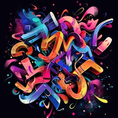 Typography-based digital art featuring bold, colorful hashtag words and modern design elements, perfect for social media and digital marketing themes. AI generated illustration.