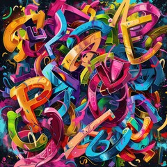 Typography-based digital art featuring bold, colorful hashtag words and modern design elements, perfect for social media and digital marketing themes. AI generated illustration.