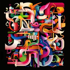 Typography-based digital art featuring bold, colorful hashtag words and modern design elements, perfect for social media and digital marketing themes. AI generated illustration.