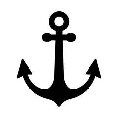 Nautical anchor icon, a heavy metal marine symbol for security, isolated on a white background silhouette © Sharif