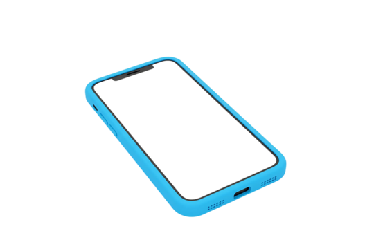 modern smartphone with a blue case and visible screen, perfect for tech illustrations, mobile app designs, or product presentations, isolated PNG on transparent background.