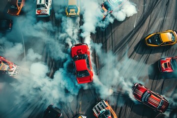 top view of driver drifting car