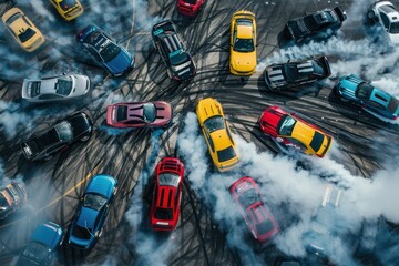 top view of driver drifting car