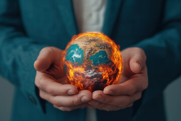climate anxiety depicted as anxious person with globe melting in hand