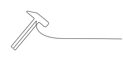 Continuous single one line drawing of hammer construction handyman tool and judge law vector illustration, Hammer one continuous single line art drawing, One line drawing of judge hammer law symbol.